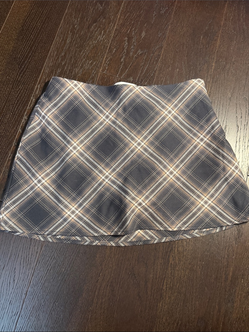 Hollister Navy Plaid Mini Skirt with Cream Stripes